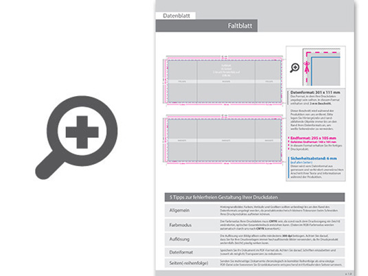 Product Bild hochglanz-uv-lack_faltblatt__gefalzt_auf_din_a6_quer__vertikaler_2-bruch_fensterfalz__6-seitig